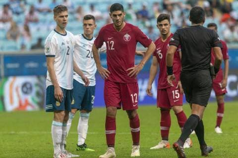 Qatar vs Argentina PORTO ALEGRE, RS - 23.06.2019: QATAR VS ARGENTINA - Karim Boudiaf is bidding during a match between Qatar and Argentina, valid for the 2019 Copa America group stage, held this Sunday (23) at the Grêmio Arena in Porto Alegre, RS. (Photo: Raul Pereira Fotoarena) x1751771x  RaulxPereira
