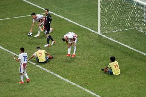 Paraguay s Gustavo Gomez (C) prepares for a goal kick during the Copa America 2019 Group B soccer match between Colombia and Paraguay, at Arena Fonte Nova Stadium in Salvador, Brazil, 23 June 2019. Colombia vs. Paraguay !ACHTUNG: NUR REDAKTIONELLE NUTZUNG!  Copyright: xJoedsonxAlvesx SCA16123 20190623-636969265524902347