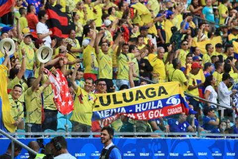 Colombia vs Paraguay SALVADOR, BA - 23.06.2019: COLOMBIA VS PARAGUAY - Fans celebrate goal of the Colombian national team, Nationalteam which opens the scoring during a match between Colombia and Paraguay, valid for the group stage of the Copa America 2019, held this Sunday (23) at the Arena Fonte Nova in Salvador, BA. (Photo: Mauro Akiin Nassor Fotoarena) x1751907x  MauroxAkiinxNassor
