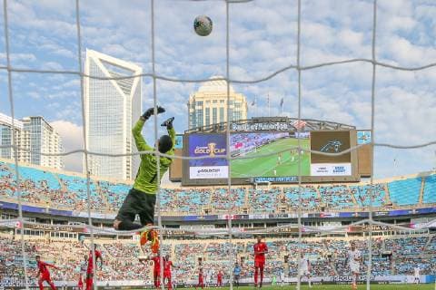June 23, 2019: Cuba goalkeeper Sandy Sanchez (1) jumps to make a save during the CONCACAF Gold Cup soccer match in held at Bank of America Stadium in Charlotte, NC. CSM 2019 CONCACAF Gold Cup: Canada vs Cuba JUN 23 - ZUMAc04_ 20190623_zaf_c04_105 Copyright: xJonathanxHuffx