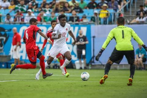 June 23, 2019: Canada midfielder Alphonso Davies (12) looks for a shot on goal during the CONCACAF Gold Cup soccer match in held at Bank of America Stadium in Charlotte, NC. CSM 2019 CONCACAF Gold Cup: Canada vs Cuba JUN 23 - ZUMAc04_ 20190623_zaf_c04_107 Copyright: xJonathanxHuffx
