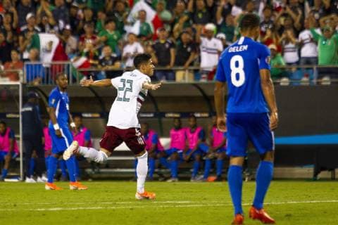 June 23, 2019: Mexico defender Jorge Sanchez (22) celebrates after he scores in the twenty ninth minute of the 2019 Gold Cup match at Bank of America Stadium in Charlotte, NC. ( ) 2019 CONCACAF Gold Cup: Martinique vs Mexico JUN 23 - ZUMAc04_ 20190623_zaf_c04_186 Copyright: xScottxKinserx