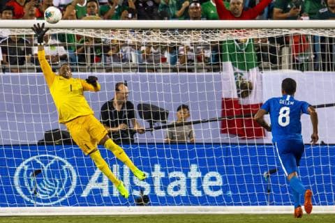 June 23, 2019: Martinique goalkeeper Loic Chauvet (23) defends the shot in the 2019 Gold Cup match at Bank of America Stadium in Charlotte, NC. ( ) 2019 CONCACAF Gold Cup: Martinique vs Mexico JUN 23 - ZUMAc04_ 20190623_zaf_c04_201 Copyright: xScottxKinserx