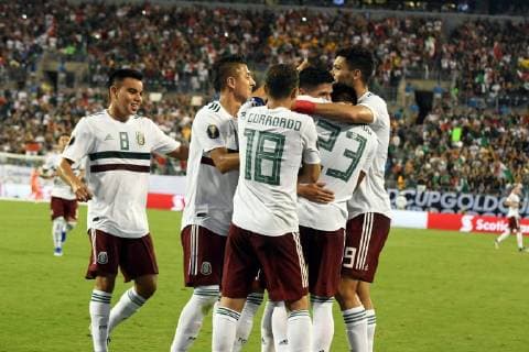 Mexico s players celebrate after scoring during a game of the Gold Cup between Martinique and Mexico, at the Bank of America Stadium in Charlotte, North Carolina, USA, 23 June 2019. Mexico - Martinique !ACHTUNG: NUR REDAKTIONELLE NUTZUNG!  Copyright: xWALTERxGOMEZx AME6092 20190624-636969546618396052