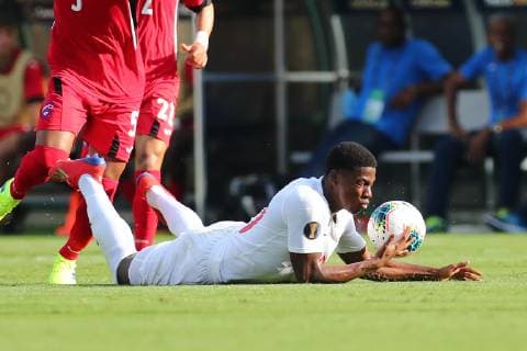 CHARLOTTE, NC - JUNE 23: ca20 gets hit in the face with the ball during the 1st half of the CONCACAF Gold Cup game with Canada versus Cuba on June 23rd, 2019, at Bank of America Stadium in Charlotte, NC. (Photo by Jaylynn Nash Icon Sportswire) SOCCER: JUN 23 CONCACAF Gold Cup Group A - Canada v Cuba Icon19062300028