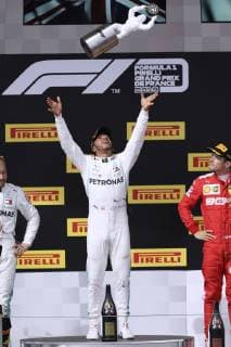 HAMILTON Lewis F1 Team Mercedes AMG winner at the award ceremony with cup with BOTTAS and LECLERC Formula 1 GP 2019 France on 23 06 2019 at Le Castellet