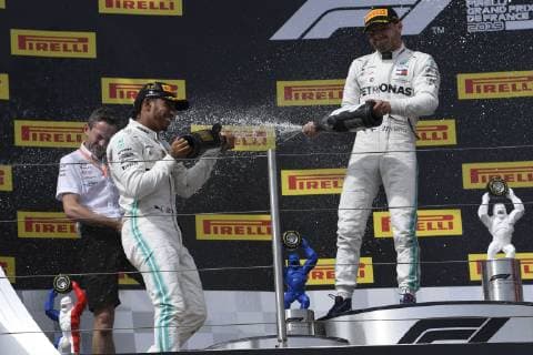 The following text was translated automatically France, Le Castellet, 23-06-2019-The podium of the French Formula 1 Grand Prix. Lewis Hamilton, Valtteri Bottas and Charles Leclerc. Photo: Michael Potts Dutch height  Copyright: xHollandsexHoogtex xMichaelxPottsx x91072141x