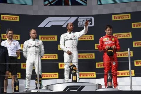 The following text was translated automatically France, Le Castellet, 23-06-2019-The podium of the French Formula 1 Grand Prix. Lewis Hamilton, Valtteri Bottas and Charles Leclerc. Photo: Michael Potts Dutch height  Copyright: xHollandsexHoogtex xMichaelxPottsx x91072040x