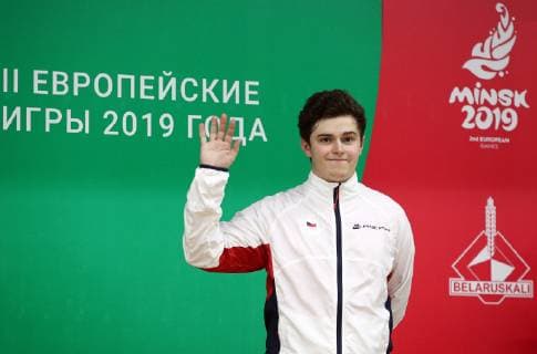 MINSK, BELARUS â€“ JUNE 24, 2019: Bronze medallist Filip Nepejchal of the Czech Republic at a victory ceremony for a men s 10m air rifle event at the Minsk 2019 Europaspiele Sergei Bobylev TASS  TS0B0B8F