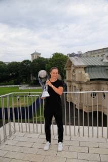 24th June 2019, Devonshire Park, Eastbourne, England; Nature Valley International Tennis Tournament; Ashleigh Barty (AUS) with her WTA, Tennis Damen World Singles No 1 Trophy that she won at the weekend  ActionPlus12147578 HongboxChen