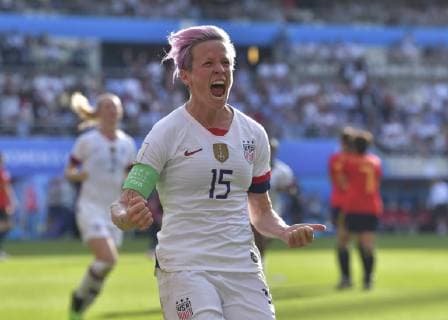 Megan Rapinoe but et joie FOOTBALL : Coupe du Monde femine france 2019 -8 e de Finale Espagne vs USA - 24 06 2019 MAO Panoramic 