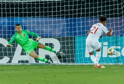 Serravalle, San Marino, 24 06 2019, UEFA U 21 European Championship Italy 2019, Group stage, Group C, Croatia England, Goal to 0 1 Scorer Reiss Nelson GBR Defodi 01048 184120 Defodi-048