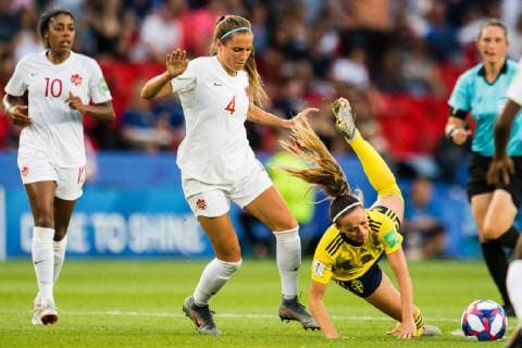 190624 Shelina Zadorsky of Canada and Kosovar Asllani of Sweden during the FIFA Womens World Cup round of sixteen match between Sweden and Canada on June 24, 2019 in Paris Photo Simon Hastegard Image Source Code SH 180086 bbeng soccer football soccer soccer lady women women france france vm world cup 2019 world championship fifa women s world cup 2019 world cup attendance final knockout stage canada canada sweden,  Copyright: SIMONxHASTEGARD BB190624SH052