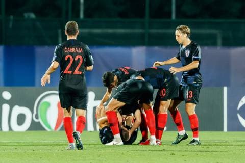 Serravalle, San Marino, 24 06 2019, UEFA U 21 European Championship Italy 2019, Group stage, Group C, Croatia England, cheers, goal celebration for Nikola Vlasic CRO after the goal for 2 2 Defodi 01048 184159 Defodi-048