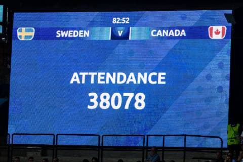 190624 Attendance number during the FIFA WomenÂ s World Cup round of sixteen match between Sweden and Canada on June 24, 2019 in Paris Photo Simon Hastegard Bildbyran Kod SH 180086 bbeng fotboll football fotball soccer dam women kvinner frankrike france vm vm 2019 verdensmesterskap världsmästerskap fifa women s world cup 2019 world cup attondelsfinal knockout stage canada kanada sverige sweden,  Copyright: SIMONxHASTEGARD BB190624SH096
