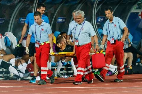 Serravalle, San Marino, 24 06 2019, UEFA U 21 European Championship Italy 2019, Group Phase, Group C, Croatia England, Nikola Vlasic CRO will be transported Defodi 01048 184164 Defodi-048