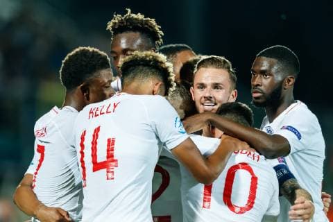 Serravalle, San Marino, 24 06 2019, UEFA U 21 European Championship Italy 2019, Group stage, Group C, Croatia England, cheering, Jonjoe Kenny GBR on goal for 2 3 Defodi 01048 184170 Defodi-048