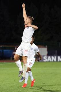 Foto Andrea Rigano LaPresse 24 giugno 2019 San Marino, San Marino calcio Croazia vs Inghilterra - UEFA Europeo Under 21 Italia 2019 Nella foto: Kenny esultanza Foto Andrea Rigano LaPresse June 24, 2019 San Marino, San Marino sport soccer Croatia vs England - UEFA Under 21 Championship Italy 2019 - In the pic: Kenny celebration  Copyright: xAndreaxRigano LaPressex