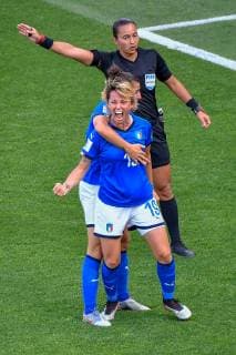 (190625) -- MONTPELLIER, June 25, 2019 -- Valentina Giacinti (front) of Italy celebrates her goal during the round of 16 match between Italy and China at the 2019 FIFA Women s World Cup at Stade de la Mosson in Montpellier, France, June 25, 2019. ) (SP)FRANCE-MONTPELLIER-2019 FIFA WOMEN S WORLD CUP-ROUND OF 16-ITA VS CHN ChenxYichen 