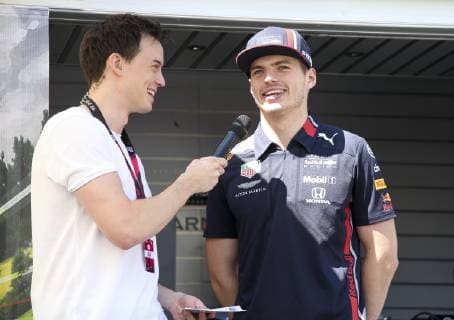 FORMULA 1 - Projekt Spielberg, media day GRAZ,AUSTRIA,26.JUN.19 - MOTORPORTS, FORMULA 1 - Projekt Spielberg, media day, showrun with Max Verstappen. Image shows an interview from Philipp Hansa (OE3) with Max Verstappen (NED Red Bull Racing). GEPAxpictures xWolfgangxGrebien