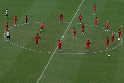 Peru s national soccer team players participate in a training session at the Pituacu stadium, in Salvador, Brazil, 26 June 2019. Peru will face Uruguay in the Copa America quarter finals. Peru s national soccer team training session !ACHTUNG: NUR REDAKTIONELLE NUTZUNG!  Copyright: xJoedsonxAlvesx COPAME1849 20190626-636971759308326326