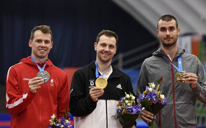 Sport Themen der Woche KW26 Sport Bilder des Tages DK: 20190626, Minsk, Hviderusland. Europaspiele Minsk 2019. Bordtennis finale herresingle Jonathan Groth, Danmark Denmark DEN vs Timo Boll Tyskland Germany GER. Timo Boll vinder guld, Jonathan Groth vinder soelv og Pucar .Tomislav fra Kroatien vinder bronze Foto: Lars Moeller UK: 20190626, Minsk, Belarus. European Games Minsk 2019. Photo: Lars Moeller , Minsk Hviderusland *** DK 20190626, Minsk, Belarus European Games Minsk 2019 Table tennis final mens rider Jonathan Groth, Denmark Denmark vs Timo Boll Germany Germany GER Timo Boll wins gold, Jonathan Groth wins soelv and Pucar Tomislav from Croatia wins bronze Photo Lars Moeller UK 20190626, Minsk, Belarus European Games Minsk 2019 Photo Lars Moeller, Minsk Belarus,  Copyright: ©LarsxMoeller LarsxMoellerx cop101 spdk20190626-202205-L