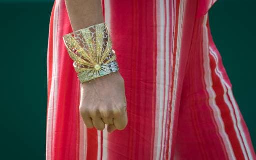 Boodle jewellery bracelet worn by presenter Diana Di Dougherty during The BOODLES Tennis exhibition event 2019 at Stoke Park, Slough, England on 26 June 2019. Copyright: xAndyxRowlandx PMI-2882-0017