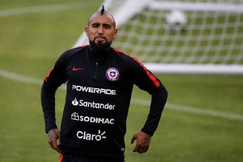 Futbol, entrenamiento de la seleccion chilena en San Pablo Copa America 2019 El jugador de la selecciones chilena Arturo Vidal es fotografiado durante el entrenamiento realizado en el centro deportivo Frederico Antonio Germano Menzen de San Pablo, Brasil. 26 06 2019 Andres Pina Photosport Football, Chile national team, Nationalteam training session Copa America Championship 2019 Chile s player Arturo Vidal is pictured during training session held at the Frederico Antonio Germano Menzen center in Sao Paulo, Brazil. 26 06 2019 Andres Pina Photosport Entrenamiento de la seleccion chilena en San Pablo, 26 06 2019 