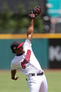 Cleveland Indians Francisco Lindor has a laugh against the Kansas City Royals in Cleveland, Ohio Wednesday June 26, 2019.  CLE20192506101 AARONxJOSEFCZYK