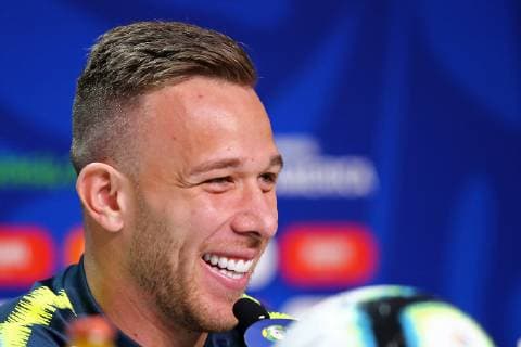 26th June 2019, Porto Alegre, Brazil; pzress conference of Brazil at CT President Luiz Carvalho as Arthur speaks to the press ahead of their game versus Paraguay on 28th June  ActionPlus12148218 HeulerxAndrey