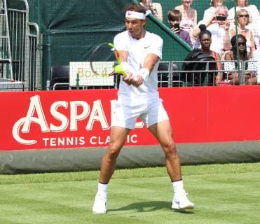 June 26, 2019 - London, United Kingdom - Rafael Nadal plays against Marin Cilic at the Aspall Tennis Classic - an annual Pre Wimbledon grass court Exhibition event - at the Hurlingham Club in London Aspall Tennis Classic at the Hurlingham Club in London, UK - 26 Jun 2019 - ZUMAs197 20190626_zaa_s197_128 Copyright: xKeithxMayhewx