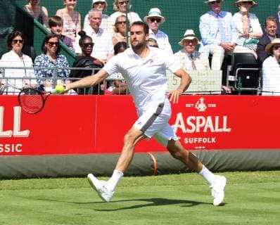 June 26, 2019 - London, United Kingdom - Marin Cilic plays against Rafael Nadal at the Aspall Tennis Classic - an annual Pre Wimbledon grass court Exhibition event - at the Hurlingham Club in London Aspall Tennis Classic at the Hurlingham Club in London, UK - 26 Jun 2019 - ZUMAs197 20190626_zaa_s197_135 Copyright: xKeithxMayhewx