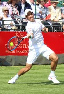 June 26, 2019 - London, United Kingdom - Kei Nishikori plays against Lucas Pouille at the Aspall Tennis Classic - an annual Pre Wimbledon grass court Exhibition event - at the Hurlingham Club in London Aspall Tennis Classic at the Hurlingham Club in London, UK - 26 Jun 2019 - ZUMAs197 20190626_zaa_s197_147 Copyright: xKeithxMayhewx