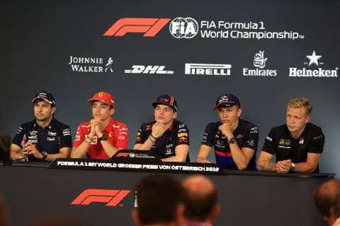 27th June 2019, Red Bull Ring, Spielberg, Austria; FIA Formula 1 Grand Prix, Driver Arrival day; SportPesa Racing Point, Sergio Perez, Scuderia Ferrari, Charles Leclerc, Aston Martin Red Bull Racing, Max Verstappen, Scuderia Toro Rosso, Alexander Albon and Rich Energy Haas F1 Team, Kevin Magnussen ActionPlus12148363 Octane
