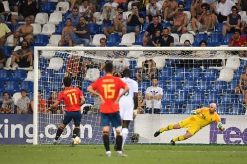 Photo Massimo Paolone LaPresse June 27, 2019 Reggio Emilia, Italy soccer Spain vs France - UEFA Under 21 Championship Italy 2019 - Semi-finals - "Mapei - Citt& xe0; del Tricolore" stadium. In the pic: Mikel Oyarzabal (Spagna) goal 2-1  Copyright: xMassimoxPaolone LaPressex