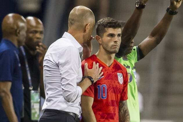 KANSAS CITY, KS - JUNE 26: United States midfielder Christian Pulisic (10) receives final instructions from United States head coach Gregg Berhalter before coming onto the pitch during the CONCACAF Gold Cup match between the United States and Panama on Wednesday June 26, 2019 at Children s Mercy Park in Kansas City, KS. (Photo by Nick Tre. Smith Icon Sportswire) SOCCER: JUN 26 CONCACAF Gold Cup Group D - United States v Panama Icon1906260049