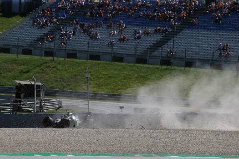 28th June 2019, Red Bull Ring, Spielberg, Austria; FIA Formula 1 Grand Prix, practice sessions; Mercedes AMG Petronas Motorsport, Valtteri Bottas crashes at Turn 6 and destroys the front end of his car  ActionPlus12148599 Octane