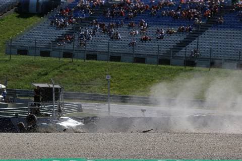 28th June 2019, Red Bull Ring, Spielberg, Austria; FIA Formula 1 Grand Prix, practice sessions; Mercedes AMG Petronas Motorsport, Valtteri Bottas crashes at Turn 6 and destroys the front end of his car  ActionPlus12148600 Octane