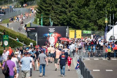FORMULA 1 - GP of Austria 2019 SPIELBERG,AUSTRIA,28.JUN.19 - MOTORSPORTS, FORMULA 1 - Grand Prix of Austria, Red Bull Ring, free practice. Image shows the fans and a banner. GEPAxpictures xMaticxKlansek
