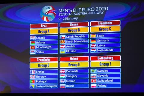 Sport Bilder des Tages HANDBALL - EHF Euro 2020, draw VIENNA,AUSTRIA,28.JUN.19 - HANDBALL - EHF European Championship, EM, Europameisterschaft 2020, draw. Image shows a videowall with the draw of the EHF 2020. GEPAxpictures xPhilippxBrem