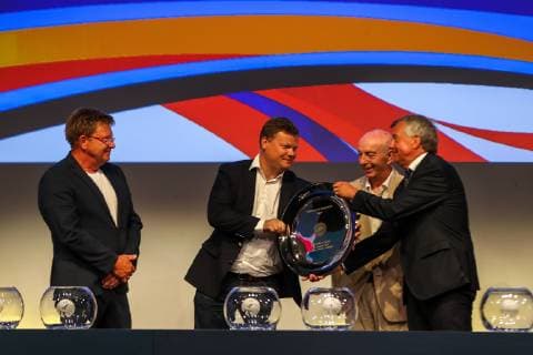 HANDBALL - EHF Euro 2020, draw VIENNA,AUSTRIA,28.JUN.19 - HANDBALL - EHF European Championship, EM, Europameisterschaft 2020, draw. Image shows Frederik Rapp, Kare Geir Lio, president Gerhard Hofbauer (OeHB) and gpresident Michael Wiederer (EHF). GEPAxpictures xPhilippxBrem