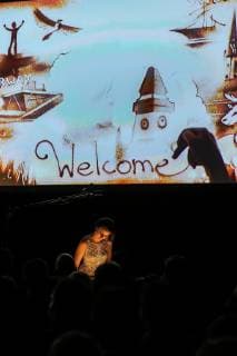 HANDBALL - EHF Euro 2020, draw VIENNA,AUSTRIA,28.JUN.19 - HANDBALL - EHF European Championship, EM, Europameisterschaft 2020, draw. Image shows a sandpainting and the artist. GEPAxpictures xPhilippxBrem