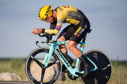 Tony Martin GER Team Jumbo Visma wins his 9 Champion title in individual time trial action racing scene landscape horizontal event event German Championships individual time trial road elite men place location Spremberg region Brandenburg Land Country Germany Germany date date 28 06 2019 Cycling German Championships individual time trial road elite men 28 06 2019