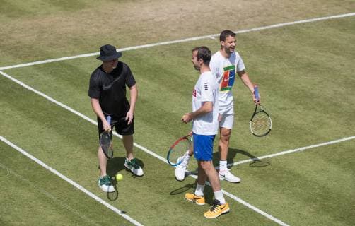 ANDRE AGASSI & Grigor DIMITROV of Bulgaria during The Boodles tennis exhibition event 2019 Day 4 at Stoke Park, Slough, England on 28 June 2019. Copyright: xAndyxRowlandx PMI-2887