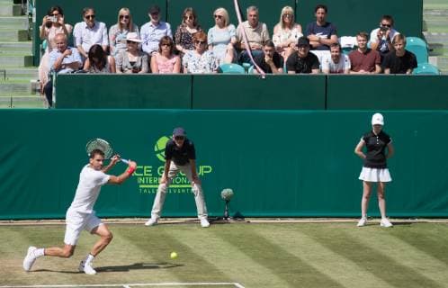 ANDRE AGASSI (coach of Grigor DIMITROV of Bulgaria) with the player during The Boodles tennis exhibition event 2019 Day 4 at Stoke Park, Slough, England on 28 June 2019. Copyright: xAndyxRowlandx PMI-2887