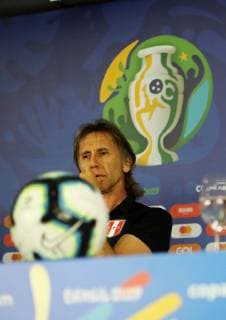 28th June 2019, Salvador, Brazil; Peru national team, Nationalteam press conference, PK, Pressekonferenz at the Arena Fonte Nova Stadium, Salvador, Brazil; Head coach Ricardo Gareca of Peru  ActionPlus12148770 HeulerxAndrey