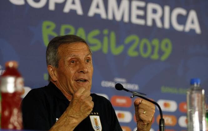 Uruguay s national soccer team head coach Oscar Washington Tabarez speaks during a press conference, PK, Pressekonferenz Arena Fonte Nova stadium in Salvador, Brazil, 28 June 2019. Uruguay s national soccer team press conference !ACHTUNG: NUR REDAKTIONELLE NUTZUNG!  Copyright: xMauricioxDuenasxCastanedax COPAME2185 20190629-636973657664336075