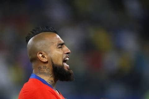 Futbol, Colombia vs Chile Copa America 2019 El jugador de la seleccion chilena Arturo Vidal se forma antes del partido de cuartos de final de la Copa America contra Colombia disputado en el estadio Arena Corinthians de San Pablo, Brasil. 28 06 2019 Andres Pina Photosport Football, Colombia vs Chile Copa America Championship 2019 Chile s player Arturo Vidal lines up prior to the quarter final match of the Copa America Championship against Colombia held at the Arena Corinthians stadium in Sao Paulo, Brazil. 28 06 2019 Andres Pina Photosport Colombia vs Chile, Copa America 2019 