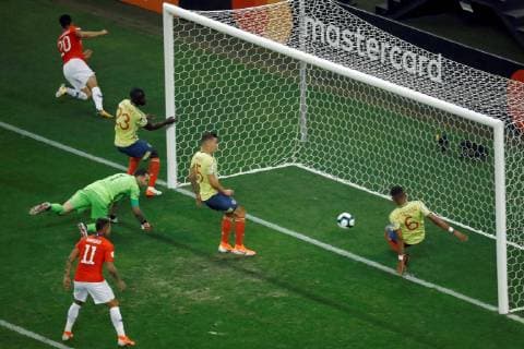 BRA50. SAO PAULO (BRASIL), 28 06 19.- Colombia s William Tesillo (R) in action during the Copa America 2019 quarter-finals soccer match between Colombia and Chile, at Arena Corinthians Stadium in Sao Paulo, Brazil, 28 June 2019. Colombia vs Chile !ACHTUNG: NUR REDAKTIONELLE NUTZUNG!  Copyright: xMarceloxChellox SCA2060 20190629-636973699328754590