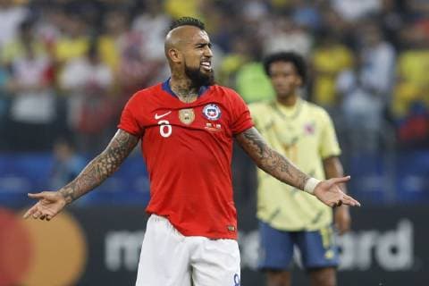 Colombia vs. Chile SÃO PAULO, SP - 28.06.2019: COLOMBIA VS. CHILE - Arturo Vidal during a match between Colombia and Chile, valid for the quarterfinals of Copa América 2019, held this Friday (28) at the Corinthians Arena in São Paulo, SP. (Photo: Ricardo Moreira Fotoarena) x1754933x  RicardoxMoreira